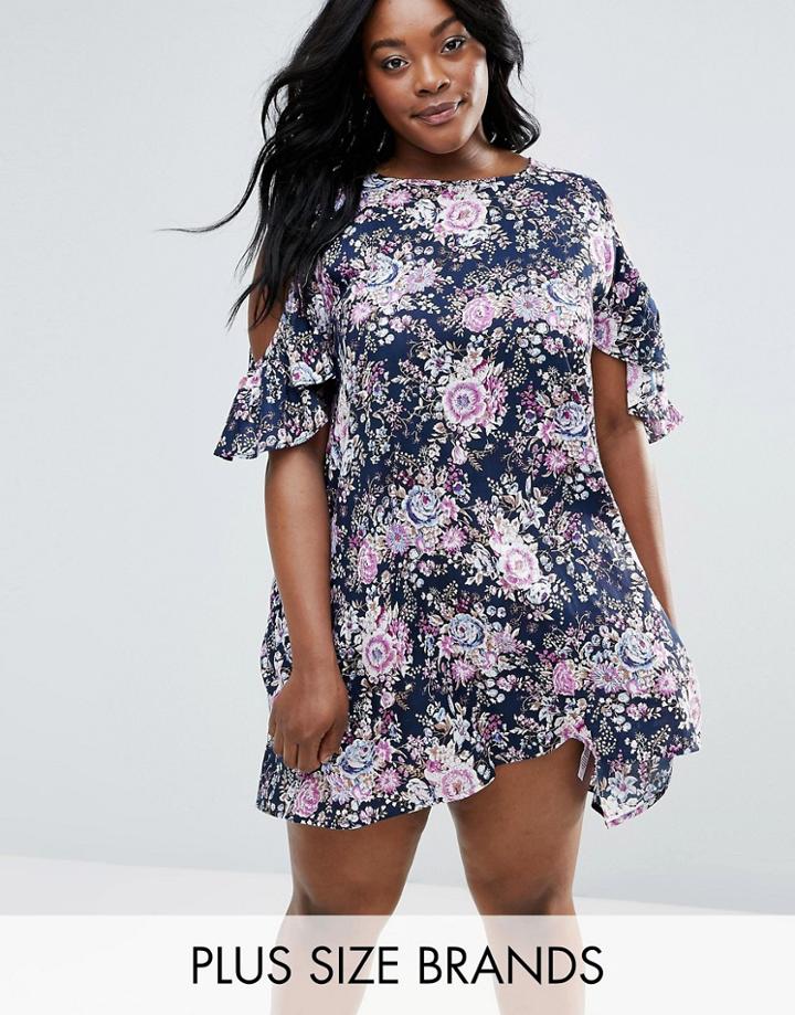 Nvme Cold Shoulder Dress With Ruffle Detail - Multi