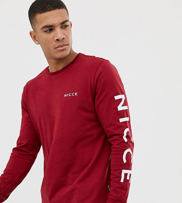 Nicce Long Sleeve T-shirt In Red With Logo - Red