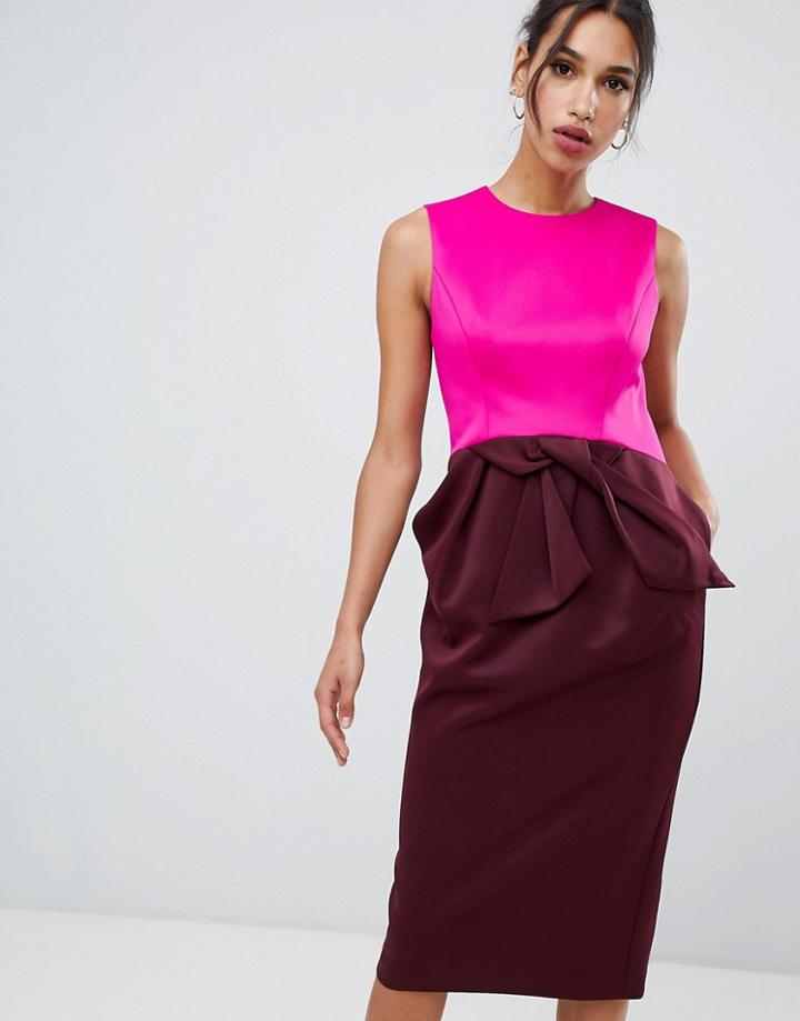 Ted Baker Nikkita Contrast Tulip Bow Midi Dress - Pink
