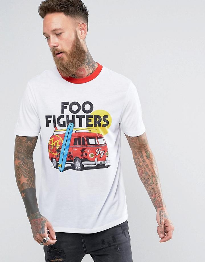 Asos Foo Fighters Band Relaxed T-shirt With Retro Ringer - White