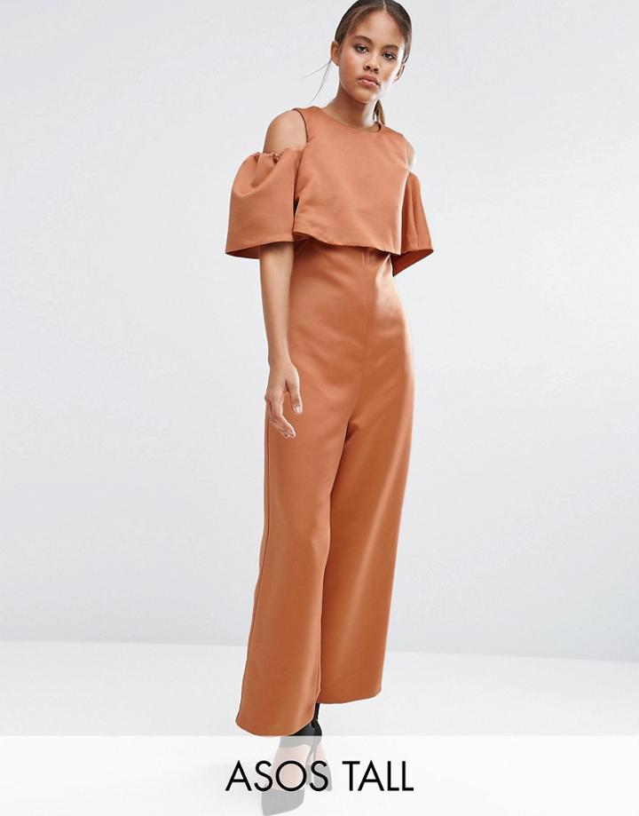 Asos Tall Bonded Off Shoulder Jumpsuit - Gold