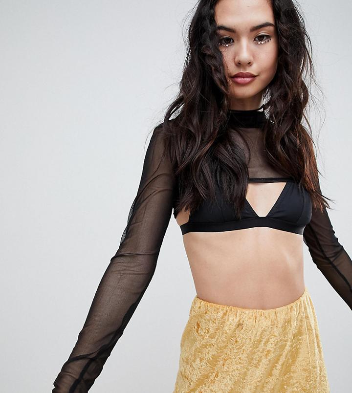 Rokoko Super Crop Long Sleeved Mesh Top - Black