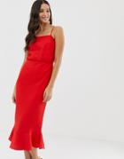 Oasis Cami Midi Dress With Square Neck In Red - Red