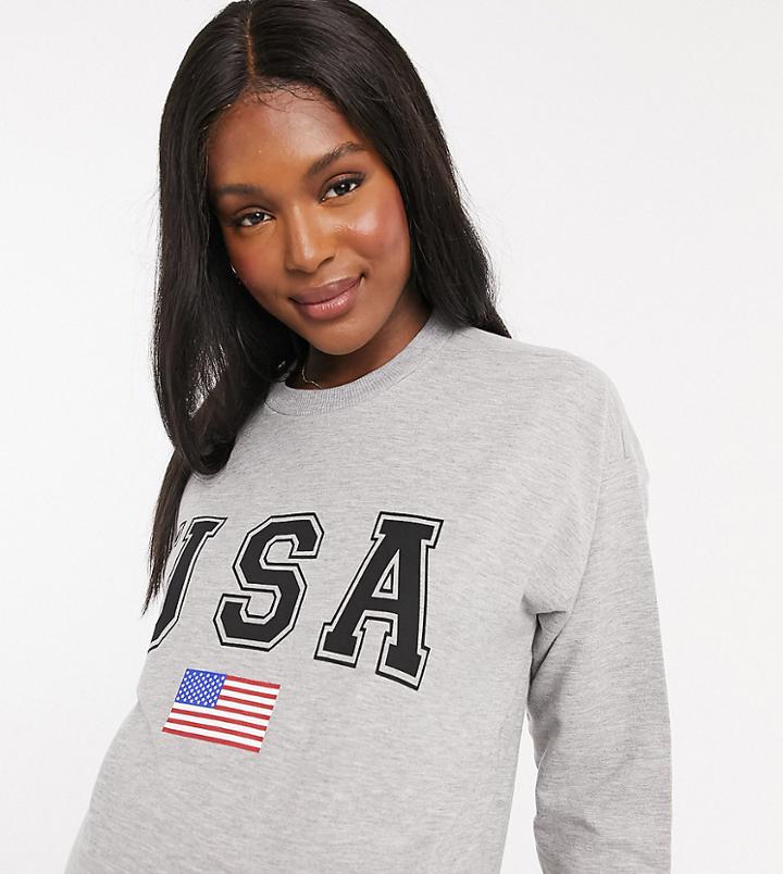 Asos Design Maternity Sweatshirt With Usa Print In Gray Marl-grey