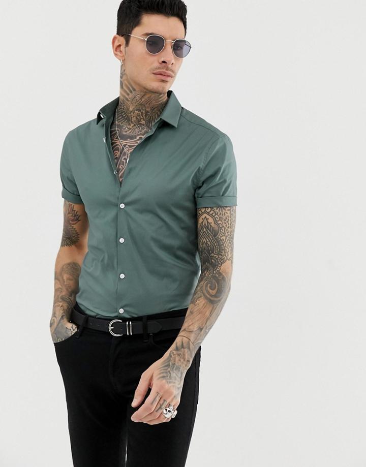 Asos Design Skinny Fit Shirt In Green - Green
