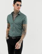 Asos Design Skinny Fit Shirt In Green - Green