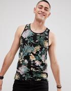 Only & Sons Tank With All Over Floral Print - Black