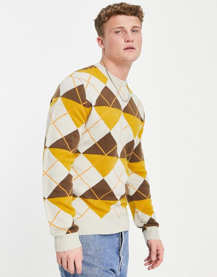 Only & Sons Sweater With Argyle Pattern In Brown