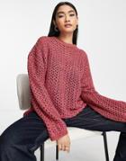 Asos Design Mock Crochet Sweater In Mixed Yarn-brown