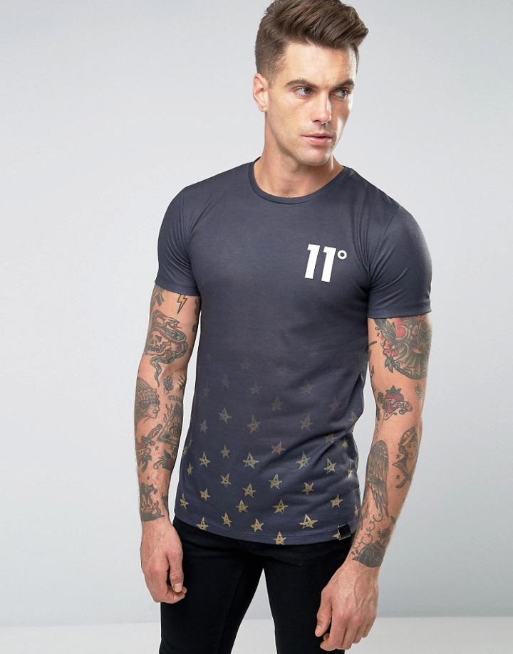 11 Degrees T-shirt With Faded Star Hem - Black