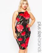 Ax Paris Plus Midi Dress In Floral Print - Black