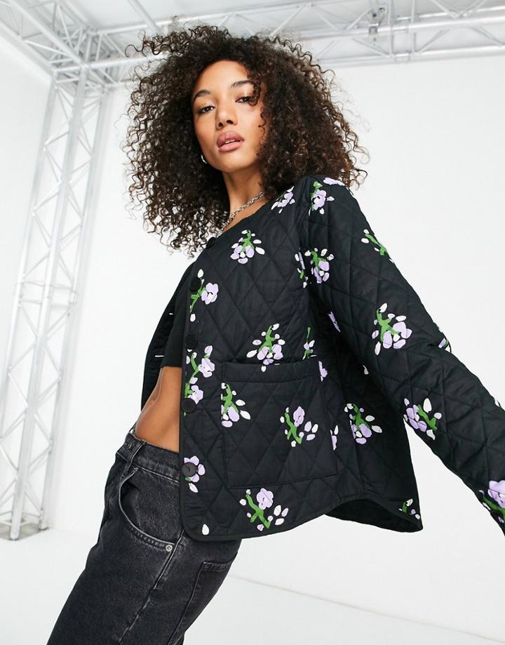 Object Floral Quilted Jacket In Black