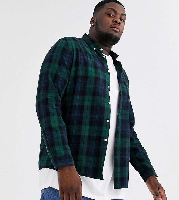 Asos Design Plus Regular Check Shirt In Navy