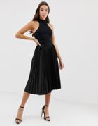 Outrageous Fortune Midi Pleated Skirt In Black - Black