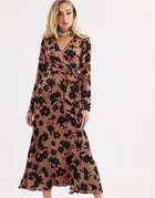 Asos Design Wrap Midi Dress With Cut Out Side In Neon Floral Print - Multi