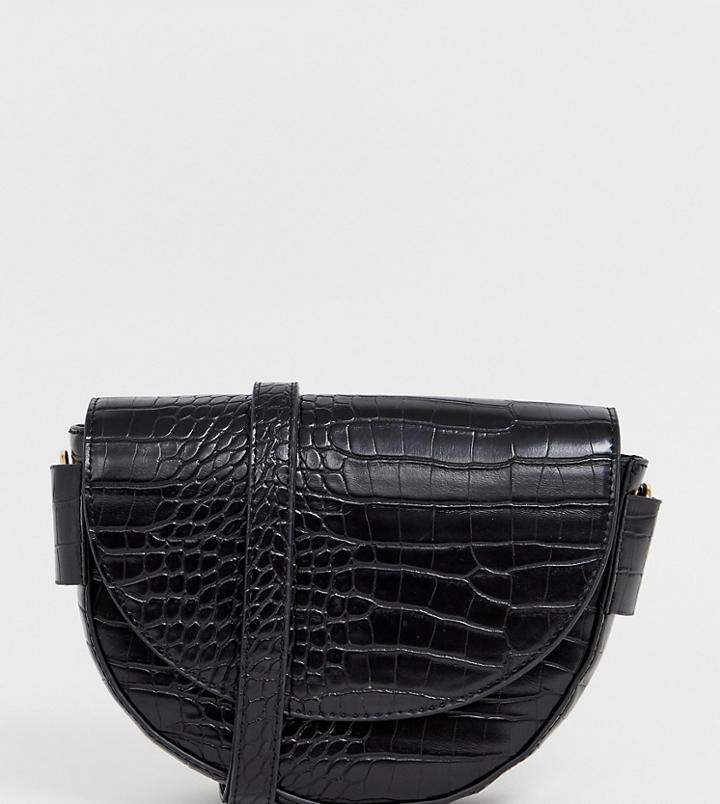 Mango Semi Circle Croc Effect X Body Bag In Black