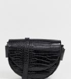 Mango Semi Circle Croc Effect X Body Bag In Black