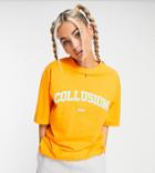 Collusion Branded Oversized T-shirt In Orange - Part Of A Set