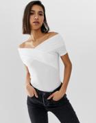 Asos Design Off Shoulder Fitted Top In White - White