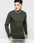Farah Long Sleeve T-shirt With F Logo In Slim Fit In Green Exclusive - Evergreen