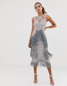 Starry Eyed Heavily Embellished Midi Dress With Tassel Detail - Silver