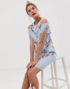 Yumi Shift Dress With Cold Shoulder Detail In Stripe And Floral Print - Multi