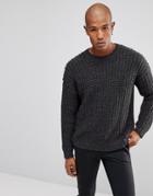 Asos Heavyweight Fisherman Rib Relaxed Fit Sweater In Washed Black - Black