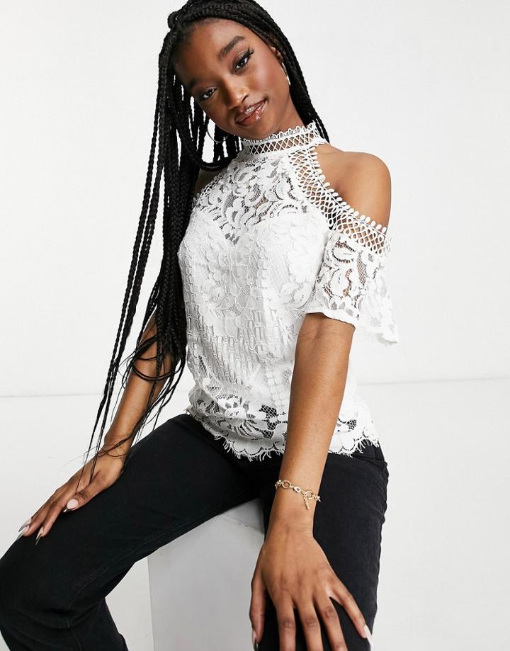 Lipsy Lace Cold Shoulder Top In White