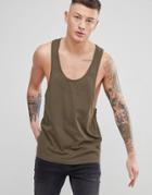 Asos Design Tank With Extreme Racer Back In Khaki - Green