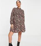 New Look Maternity High Neck Ruched Mini Dress In Brown Pattern