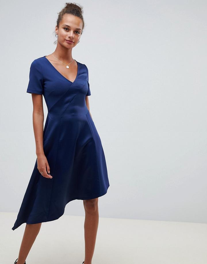 Asos Design Satin Insert Midi Dress - Navy