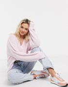 Asos Design V Neck Fluffy Sweater-pink