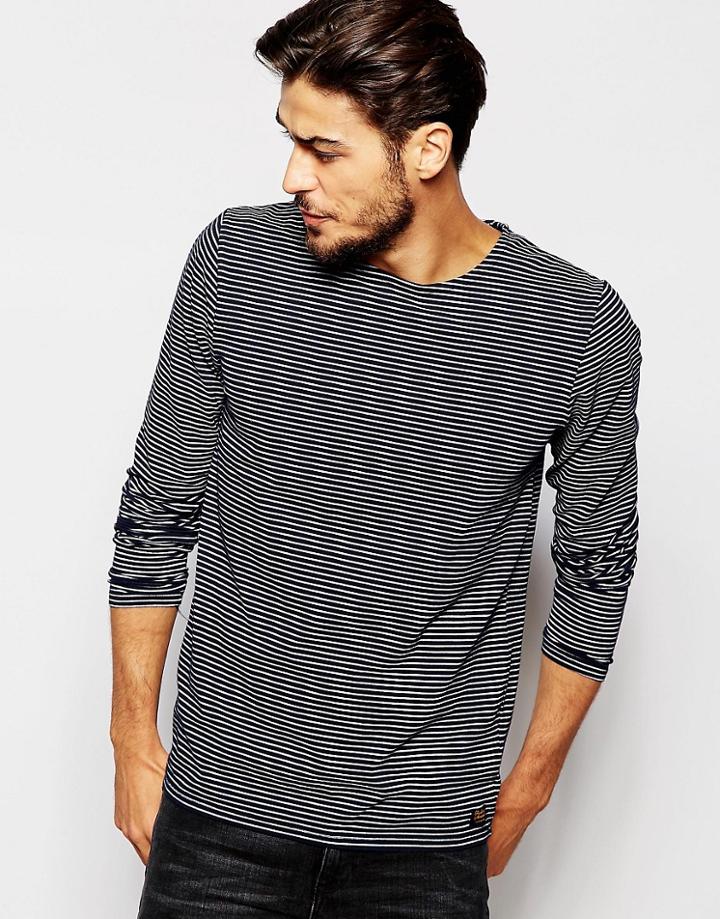Scotch & Soda T-shirt With Breton Stripes Long Sleeves - Blue