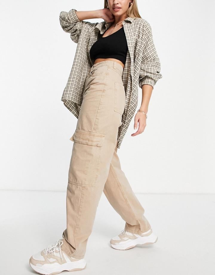 Asos Design High Rise 'super Slouchy' Combat Pant In Tan-neutral