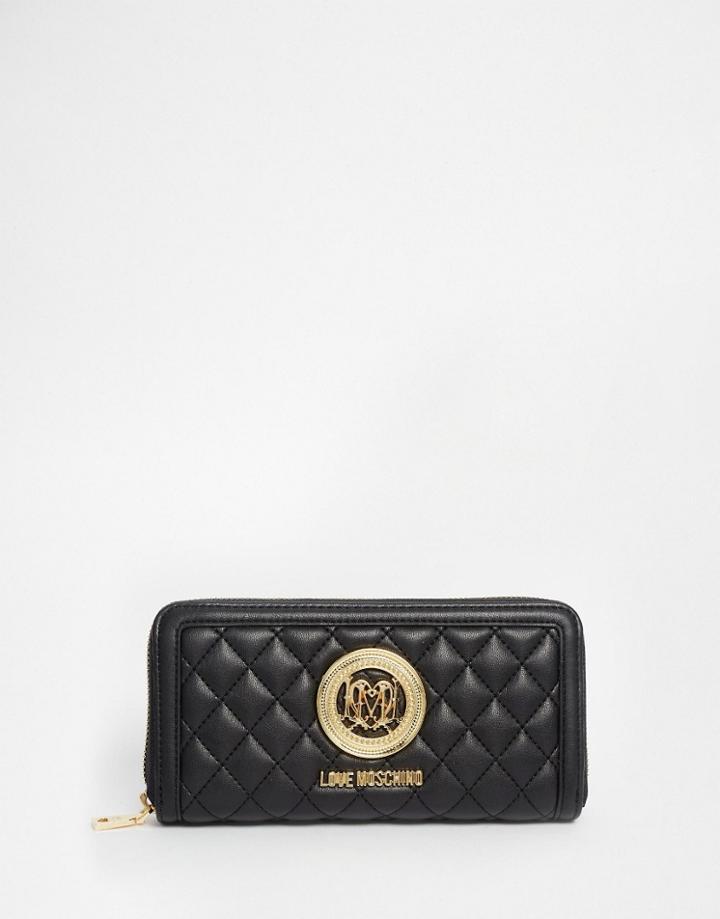 Love Moschino Quilted Zip Top Purse In Black - 000 Black
