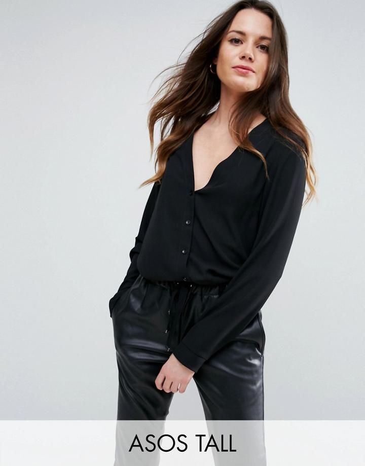 Asos Tall V Neck Blouse - Black