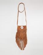 Asos Suede Cross Body Bag With Metal Trim - Tan