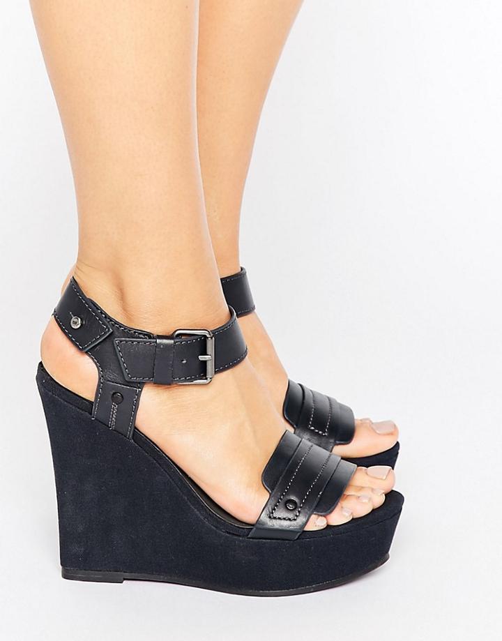G-star Claro Navy Leather Wedge Sandals - Navy