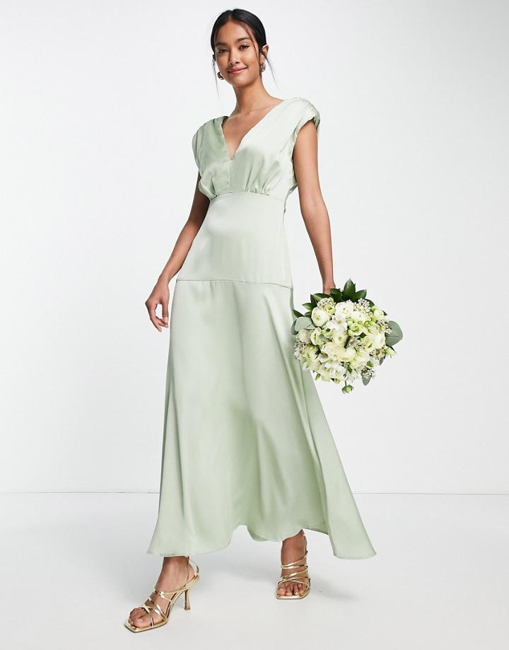 Liquorish Bridesmaid Plunge Front Maxi Dress In Fresh Sage Green
