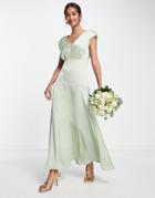 Liquorish Bridesmaid Plunge Front Maxi Dress In Fresh Sage Green