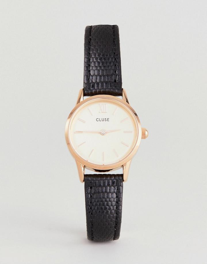 Cluse Cl50028 La Vedette Leather Watch In Black Lizard - Black