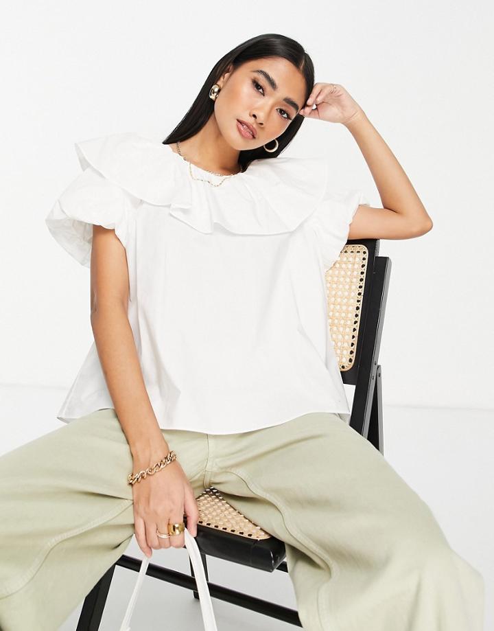 Whistles Frill Collar Cotton Poplin Top In White
