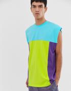 Asos Design Oversized Longline Sleeveless T-shirt In Retro Color Block - Multi