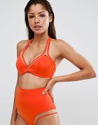 Asos Fuller Bust Mix And Match Mesh Insert Hidden Underwire Bikini Top Dd-g - Orange