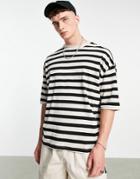 Asos Design Oversized Stripe T-shirt In Black And Ecru