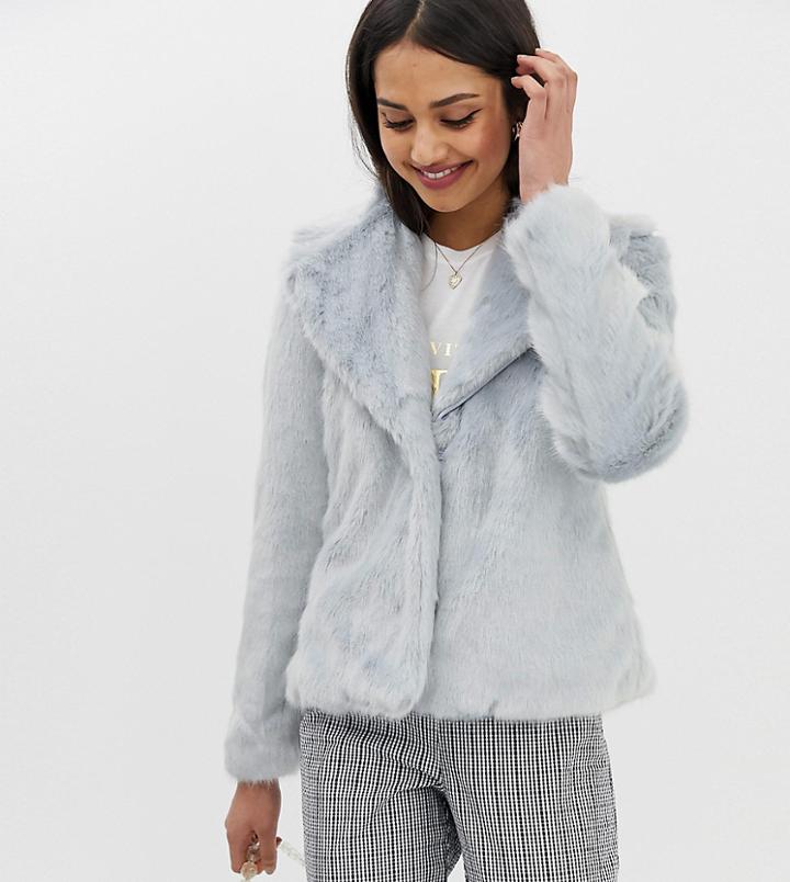 Miss Selfridge Short Coat In Blue Faux Fur