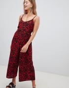 New Look Button Through Strappy Jumpsuit In Leopard Print - Red