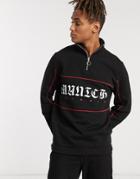 Asos Design Half Zip Sweatshirt With Piping Details-black