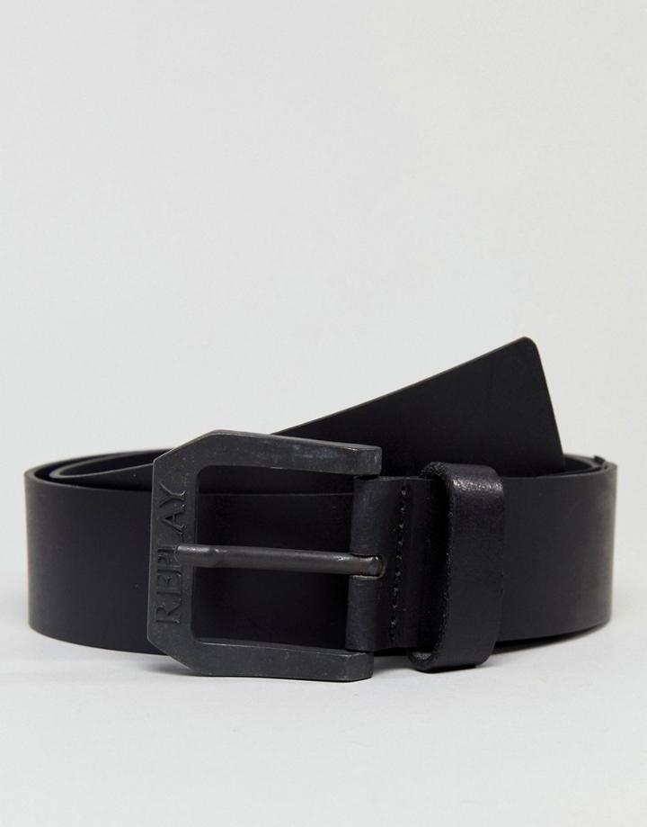 Replay Black Leather Belt - Black