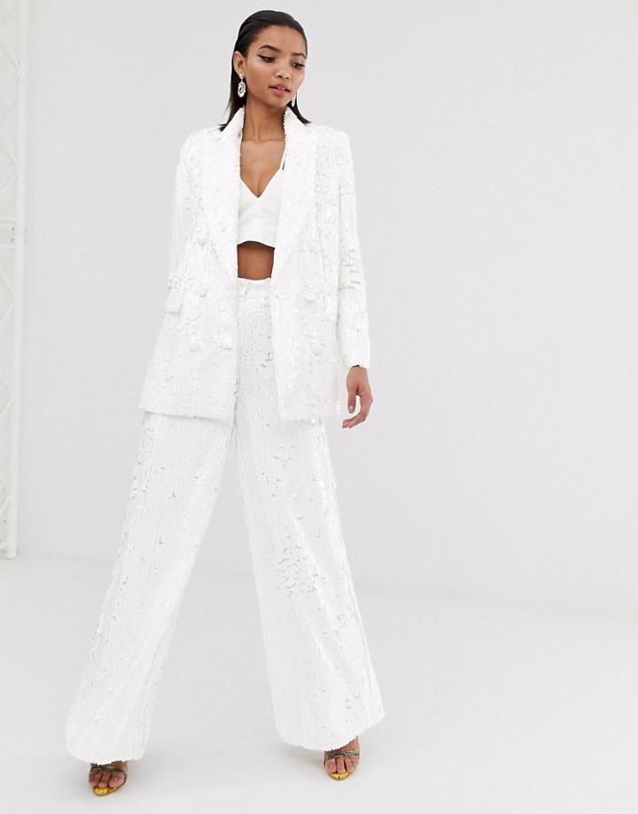 Asos Edition Sequin Wide Leg Flare Pants - White